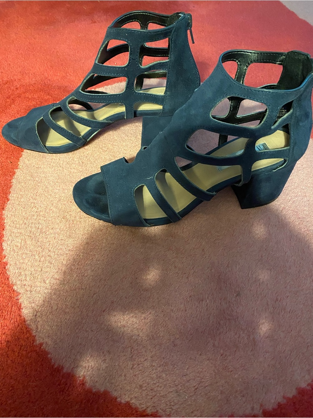 INC International Concepts Teal Suede Cutout Block Heel Sandals